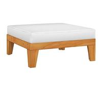 Repose-pied sectionnel en bois d'acacia massif avec coussin blanc crème - Pouf modulaire pour salon de jardin, canapé d'angle ou table basse Confortable et résistant aux Dimensions 66x66x20 cm