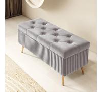 Repose-pieds 2 en 1 avec rangement rembourré et rembourrage en mousse élastique, repose-pieds élégant avec 4 pieds en métal - Grand pouf de rangement pour lit de couleur 440 x 40 x 45 cm