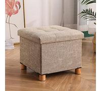 Repose-pieds carré avec rangement, en coton et lin, pour le salon et la chambre à coucher, parfait pour l'organisation de la maison