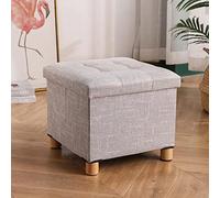 Repose-pieds carré avec rangement, en coton et lin, pour le salon et la chambre à coucher, parfait pour l'organisation de la maison
