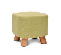 Repose-pieds carré en coton et lin avec assise rembourrée et pieds en bois pour salon, chambre à coucher