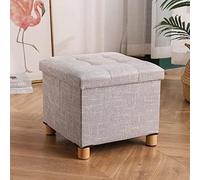 Repose-pieds carré en coton et lin pour salon et chambre à coucher (gris clair, 38 x 38 x 38 cm)