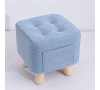 Repose-pieds carré en tissu avec sac de rangement - Pouf bas pour salon, chambre à coucher, entrée - Version améliorée avec 4 pieds en bois massif - Petite chaise bleue pour changer de chaussures