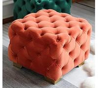 Repose-pieds carré en velours capitonné avec boutons - Pour salon ou chambre à coucher - Orange - 50 x 50 x 40 cm