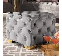 Repose-pieds carré en velours gris touffeté avec boutons - Pour salon ou chambre à coucher - 50,8 x 50,8 x 40,6 cm