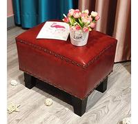 Repose-pieds carré rembourré en cuir avec base en bois massif pour salon, table basse, petit banc, 35,6 x 25,4 x 30,5 cm