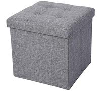 Repose-pieds, cube ottoman de rangement, tabouret repose-pieds avec conteneur, boîtes de rangement pliables repose-pieds tabouret - 15 x 15 x 15 cm en repose-pieds pliable en tissu de lin