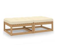 Repose-pieds de jardin avec coussins lot de 2 en bois pin solide, repose-pieds modulables pour terrasse et balcon, ensemble de 2 avec coussins crème, meuble de jardin confortable et robuste