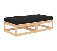 Repose-pieds de jardin avec coussins lot de 2 en pin massif, tabouret robuste et stable pour terrasse, balcon ou salon exterieur, design modulaire avec coussins anthracite, deplacer et assembler