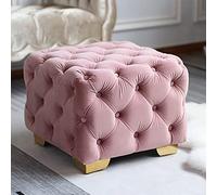 Repose-pieds de rangement en velours capitonné avec boutons - Tabouret ottoman carré rembourré - Table basse - Pouf cube luxueux pour salon, chambre à coucher, coiffeuse - Bleu marine - 152,4 x 152,4