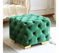 Repose-pieds de rangement en velours capitonné avec boutons - Tabouret ottoman carré rembourré - Table basse - Pouf cube luxueux pour salon, chambre à coucher, coiffeuse - Bleu marine - 152,4 x 152,4