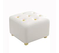 Repose-pieds élégant avec bouton doré Petit pouf cube en cuir pour salon et chambre à coucher - Solution d'assise ottoman confortable