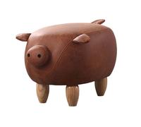 Repose-pieds en forme d'animal avec pieds en bois, tabouret bas en similicuir pour décoration confortable du salon et de la chambre à coucher - Motif adorable cochon