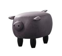 Repose-pieds en forme d'animal avec pieds en bois, tabouret bas en similicuir pour décoration confortable du salon et de la chambre à coucher - Motif adorable cochon