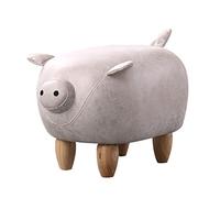 Repose-pieds en forme d'animal avec pieds en bois, tabouret bas en similicuir pour décoration confortable du salon et de la chambre à coucher - Motif adorable cochon