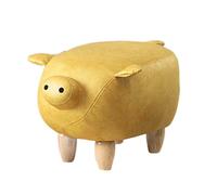 Repose-pieds en forme d'animal avec pieds en bois, tabouret bas en similicuir pour décoration confortable du salon et de la chambre à coucher - Motif adorable cochon