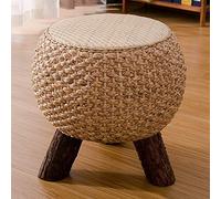 Repose-pieds en rotin tissé à la main - Élégant repose-pieds et marchepied avec 3 pieds en bois, idéal pour changer de chaussures dans le salon ou la chambre à coucher - Essentiels de décoration