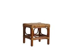 Repose-pieds en rotin tissé à la main - Tabouret à langer rétro de style pastoral pour cuisine, salon, chambre à coucher - Tabouret créatif marron pour porche et décoration d'intérieur