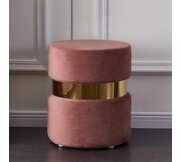 Repose-pieds En Velours Ottoman, Repose-pieds Rond Moderne Tabouret Confortable épaissi Rembourré Repose-pieds Rembourré Capitonné Vanité Tabourets Courts Avec Bord Doré, Rose Gold, 36x45cm(14x18inch)