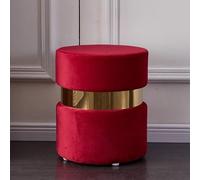 Repose-Pieds en Velours Ottoman, Repose-Pieds Rond Moderne Tabouret Confortable épaissi Rembourré Repose-Pieds Rembourré Capitonné Vanité Tabourets Courts avec Bord Doré, Red Wine, 36x45cm(14x18inch)