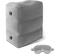 Repose-pieds gonflable en avion - Coussin gonflable réglable en hauteur pour voyage, voiture, maison et bureau, repose-pieds avec masque de sommeil pour dormir sur les longs vols pour enfants (gris)