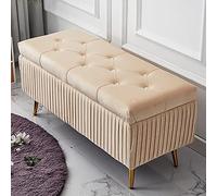 Repose-pieds luxueux en velours avec rangement - Pouf rembourré de fourrure de qualité supérieure pour salon et entrée élégante au bout du lit - 100 x 40 x 45 cm
