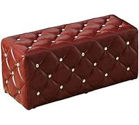 Repose-pieds moderne en cuir avec bouton de rangement en cristal, tabouret cube élégant pour salon et chambre à coucher, grande taille, 35 x 35 x 35 cm, rouge vin, parfait pour canapé et décoration