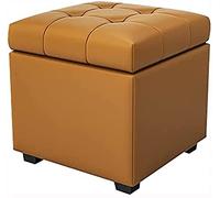 Repose-pieds moderne en cuir de qualité supérieure - Ottoman cube - Pour salon et chambre à coucher - Gris et marron - Élégant - 60 x 40 x 42 cm - Repose-pieds rembourré polyvalent avec rangement