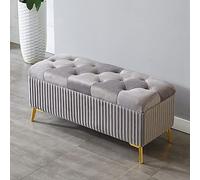 Repose-pieds moderne en velours - Banc rembourré rectangulaire pour salon et chambre à coucher - Ottoman gris élégant, 78,7 x 38,1 x 45,7 cm - Parfait pour un bout de lit ou une place supplémentaire