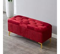 Repose-pieds moderne en velours - Banc rembourré rectangulaire pour salon ou chambre à coucher - Rouge élégant - 100 x 39 x 45 cm