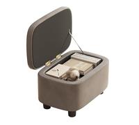 Repose-pieds multifonction avec rangement - Cadre en bois solide - Tabouret de salon - Coffre à jouets - Pouf rembourré en cuir - Marron/gris