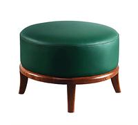 Repose-pieds multifonction moderne en cuir de qualité supérieure et siège d'appoint pour salon - Repose-pieds rond vert avec pieds en bois massif - 41 x 41 x 32 cm