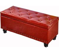 Repose-pieds ottoman avec boîte de rangement - Banc de canapé de salon en cuir synthétique avec design à boutons, construction en bois massif, supporte jusqu'à 150 kg
