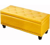 Repose-pieds ottoman avec boîte de rangement - Banc de canapé de salon en cuir synthétique avec design à boutons, construction en bois massif, supporte jusqu'à 150 kg