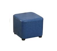 Repose-pieds ottoman bleu - Cadre en bois massif, cuir ciré huilé, design carré - Repose-pieds bas polyvalent pour changer de chaussures, salon, chambre à coucher - 30 x 30 x 25 cm