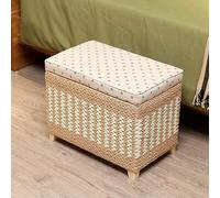 Repose-pieds ottoman en jonc de mer naturel - Pouf élégant en rotin gris avec rangement - Banc polyvalent - Décoration d'intérieur chic pour salon et chambre à coucher