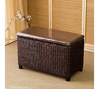 Repose-pieds ottoman en osier naturel, boîte de rangement rustique, banc à chaussures pour salon, entrée, avec membre, banc de rangement