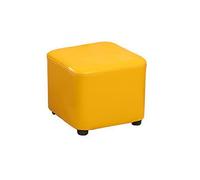 Repose-pieds ottoman jaune, cadre en bois massif, cuir ciré huilé, design carré, 30 x 30 x 30 cm, parfait pour changer de chaussures, repose-pieds bas pour salon et chambre à coucher