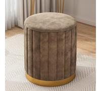 Repose-Pieds Ottoman Rond Moderne en Velours, Petit Pouf rembourré pour Salon ou Chambre, Marron