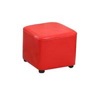 Repose-pieds ottoman rouge, cadre en bois massif, cuir ciré huilé, repose-pieds carré élégant pour changer de chaussures, repose-pieds bas, 30 x 30 x 25 cm, parfait pour le salon et la chambre à