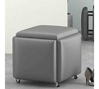 Repose-pieds pivotant 5 en 1 - Coussin haute élasticité et cadre en métal - Repose-pieds en cuir PU pour salon et chambre à coucher - Tabouret gigogne 45 x 45 cm - Décoration d'intérieur élé