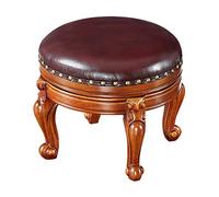 Repose-pieds pivotant rond vintage en cuir avec bordure cloutée et pieds en bois sculpté - Repose-pieds rembourré marron rustique pour décoration de salon et de chambre à coucher.