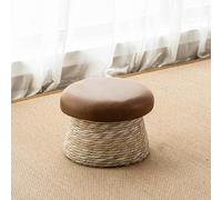 Repose-pieds Pouf Champignon, Banc d'entrée rétro en rotin tressé pour se chausser, Petit banc esthétique et charmant pour pied de lit et décoration de salon - Assise en similicuir(Wit,30*21cm)