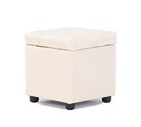 Repose-pieds rectangulaire beige avec boîte de rangement cachée en cuir résistant à l'eau 35 x 35 x 35 cm Ottoman élégant pour salon, chambre à coucher et entrée