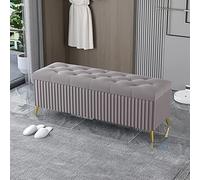 Repose-pieds rectangulaire en velours capitonné avec boutons de rangement et pieds en métal Vert foncé 60 x 40 x 45 cm