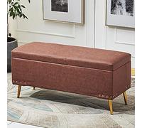Repose-pieds rectangulaire et banc de rangement moderne en similicuir pour salon, assise douce et rangement multifonction - Marron 60 x 40 x 45 cm