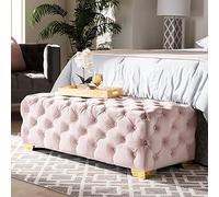 Repose-pieds rectangulaire luxueux en velours rose capitonné avec boutons capitonnés pour entrée, table de chevet élégante pour salon, 80 x 50 x 40 cm