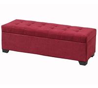 Repose-pieds rectangulaire moderne - Banc à chaussures en lin léger avec motif touffeté - Capacité de 150 kg - 120 x 45 x 40 cm - Accent rouge élégant pour décoration d'intérieur