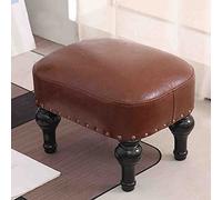 Repose-pieds rembourré en cuir marron vintage pour salon Petit repose-pieds en bois et caoutchouc pour un repos confortable