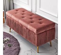 Repose-pieds rembourré en velours luxueux et ottomane de rangement - Décoration en fourrure de qualité supérieure pour salon et entrée élégante au bout du lit 80 x 40 x 45 cm